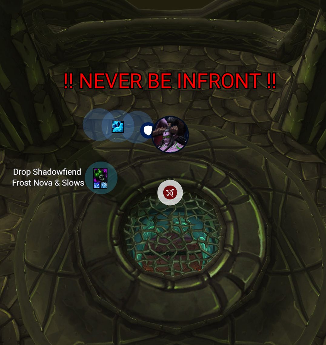 Illidan Stormrage positioning: Phase 1 — never be in front; shadowfiend / frost nova drop spot